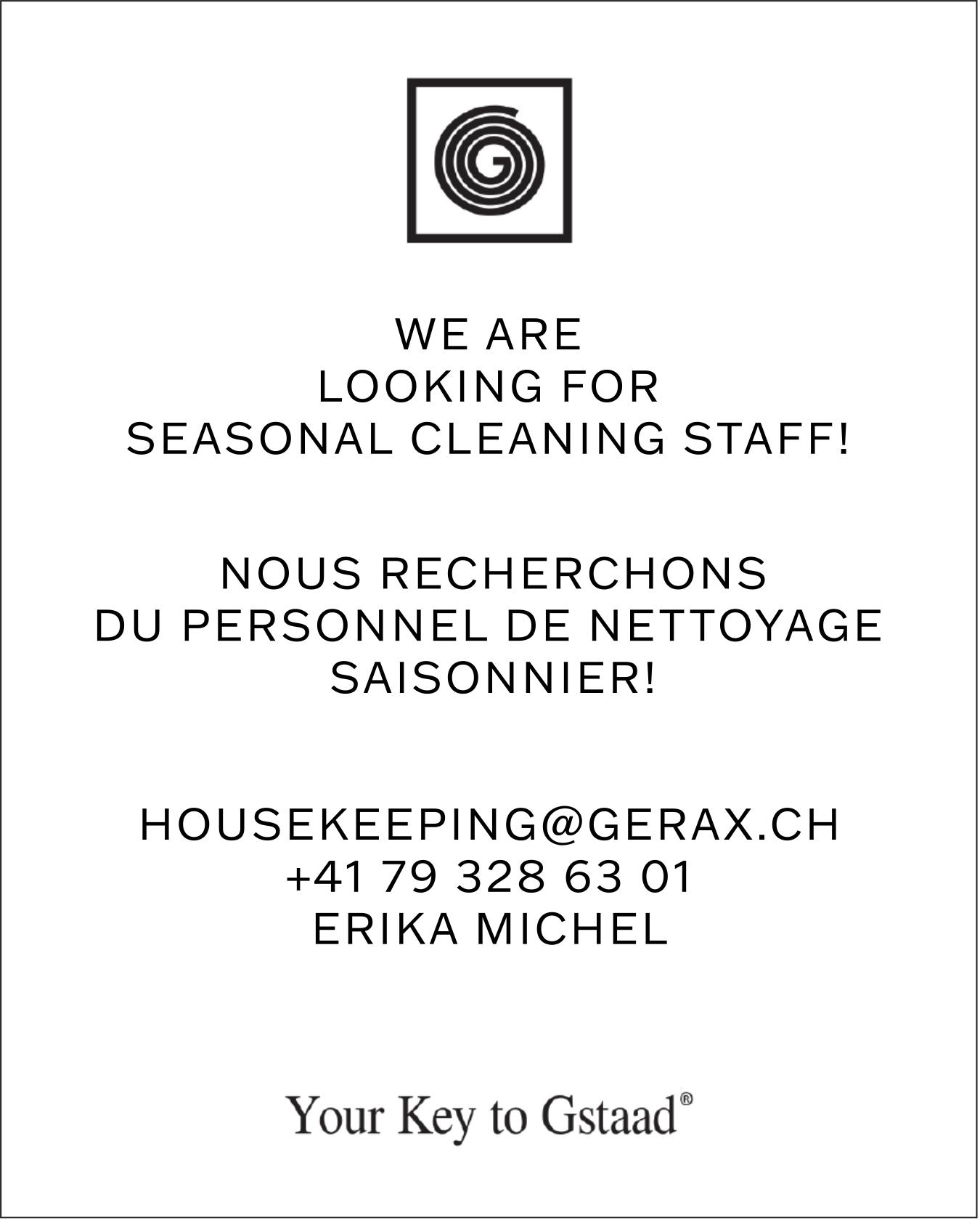 We are looking for seasonal cleaning staff!, Erika Michel, Gstaad, gesucht