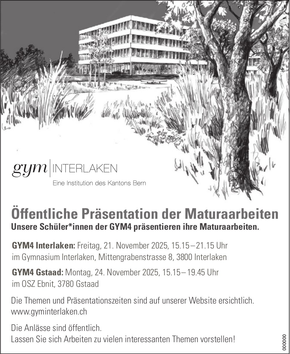 Öffentliche Präsentation der Maturaarbeiten, 24. November