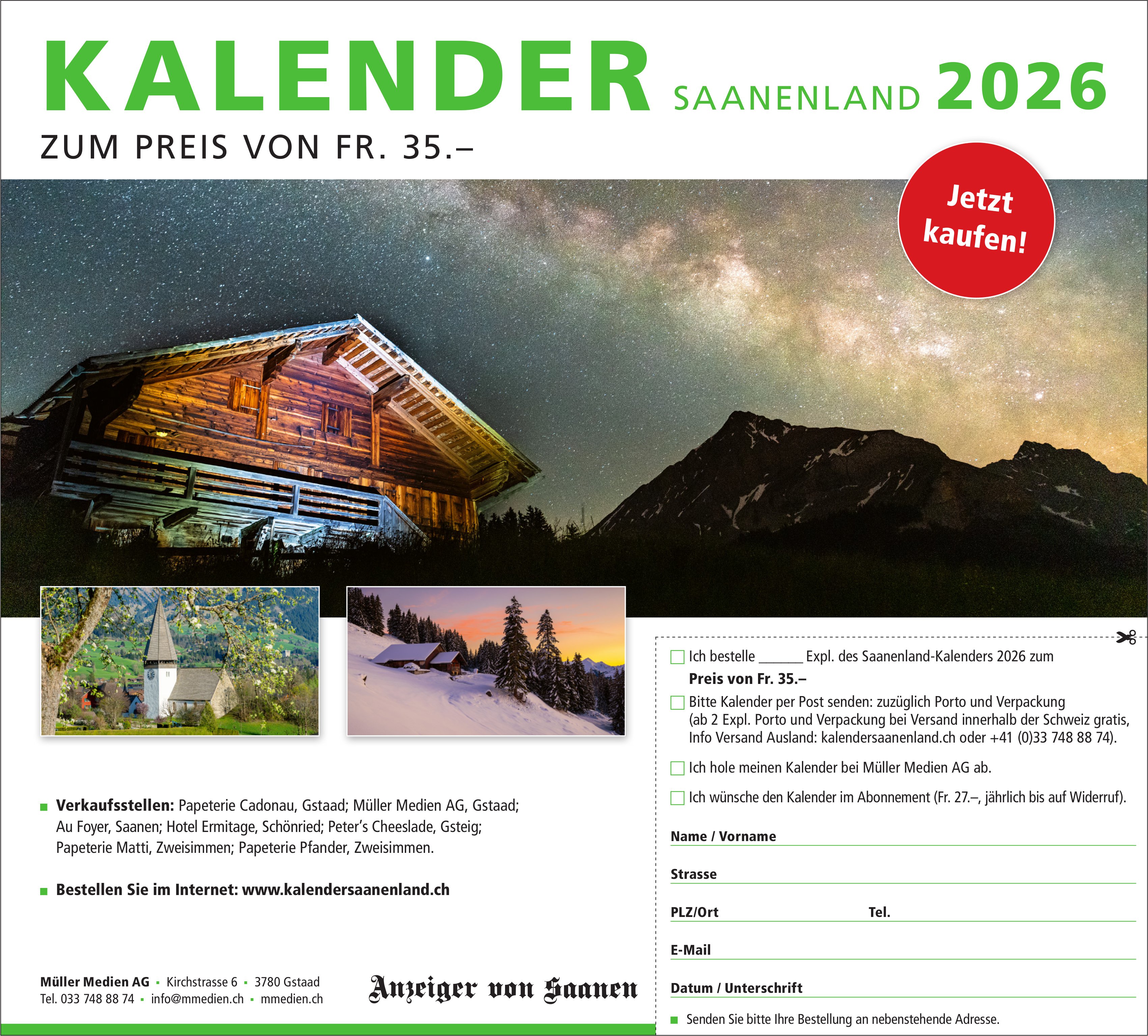 Kalender Saanenland, Gstaad - Müller Medien AG Kirchstrasse 6