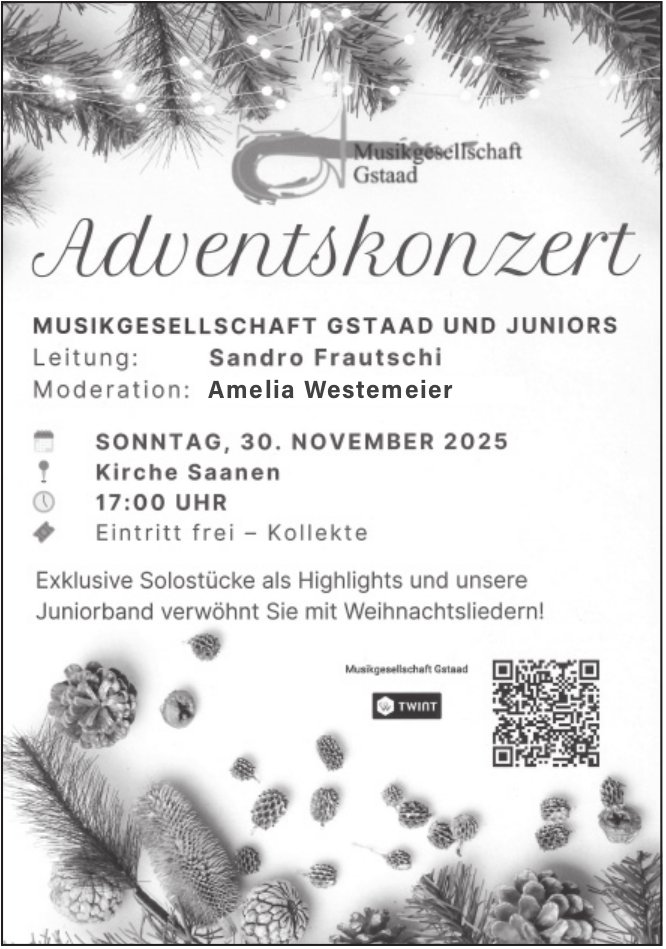 Adventskonzert, 30. November, Kirche Saanen