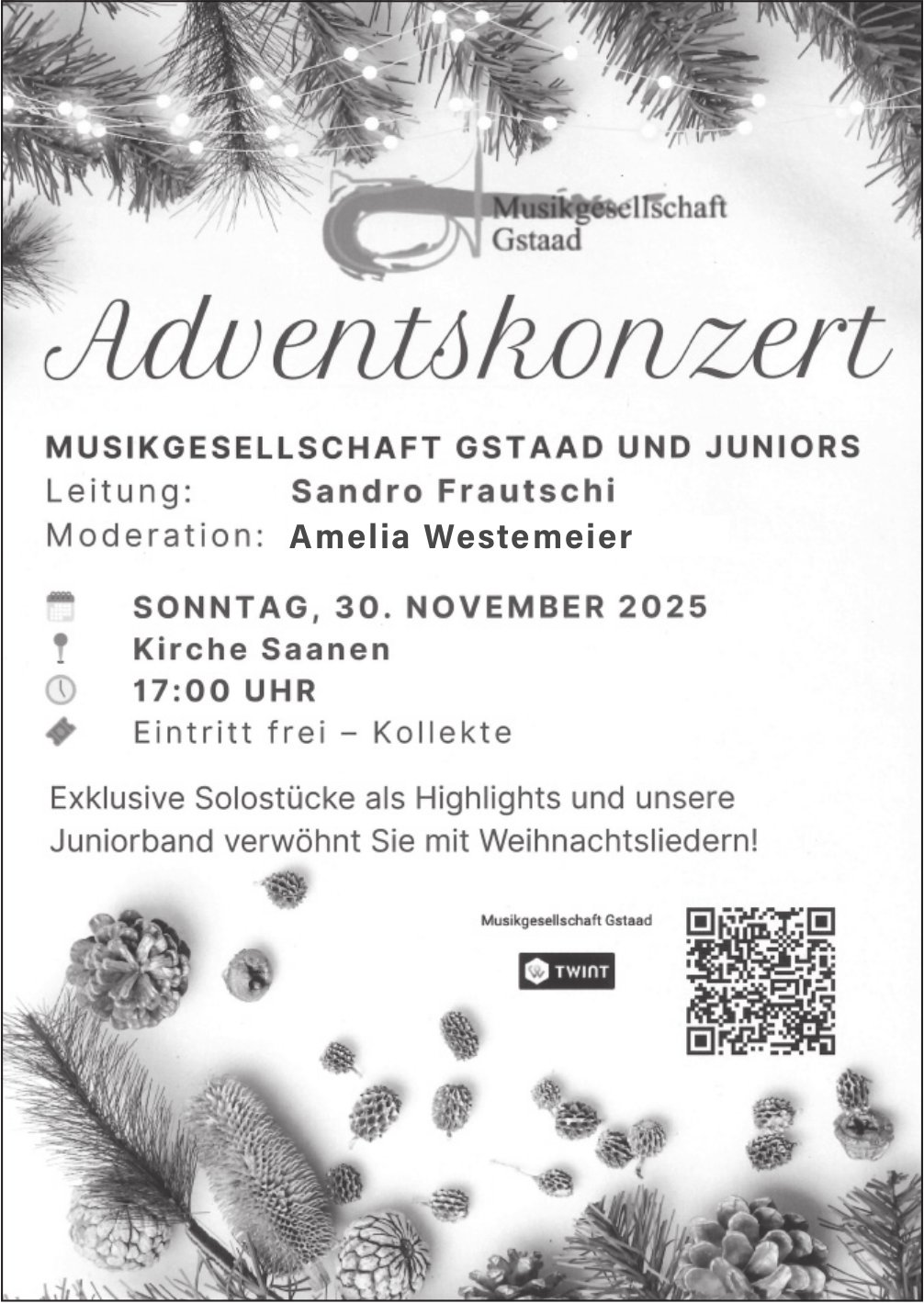Adventskonzert, 30. November, Kirche Saanen