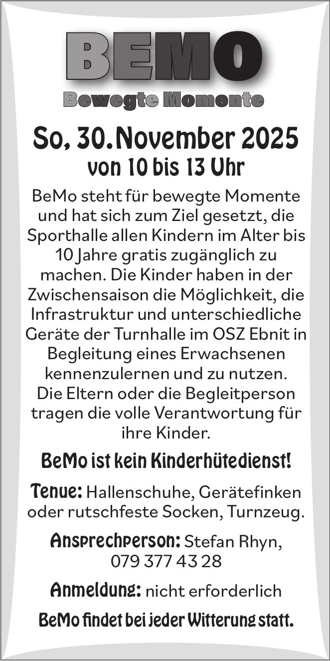 BeMo steht für bewegte Momente, 30. November