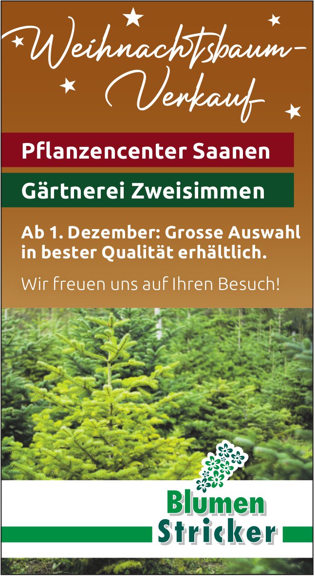 Blumen Stricker, Saanen - Weihnachtsbaum-Verkauf