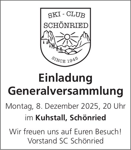 Einladung Generalversammlung, 8. Dezember