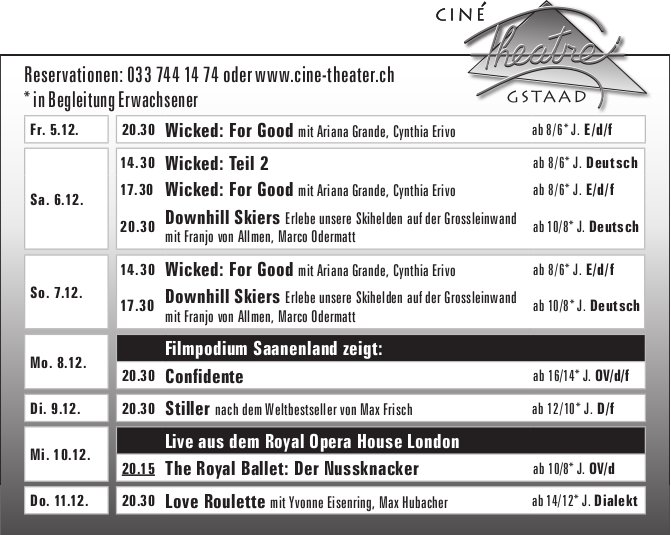 CINÉ THEATRE, 5. - 11. Dezember