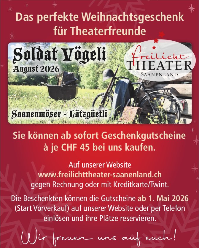 Freilicht Theater Saanenland, Das perfekte Weihnachtsgeschenk für Theaterfreunde