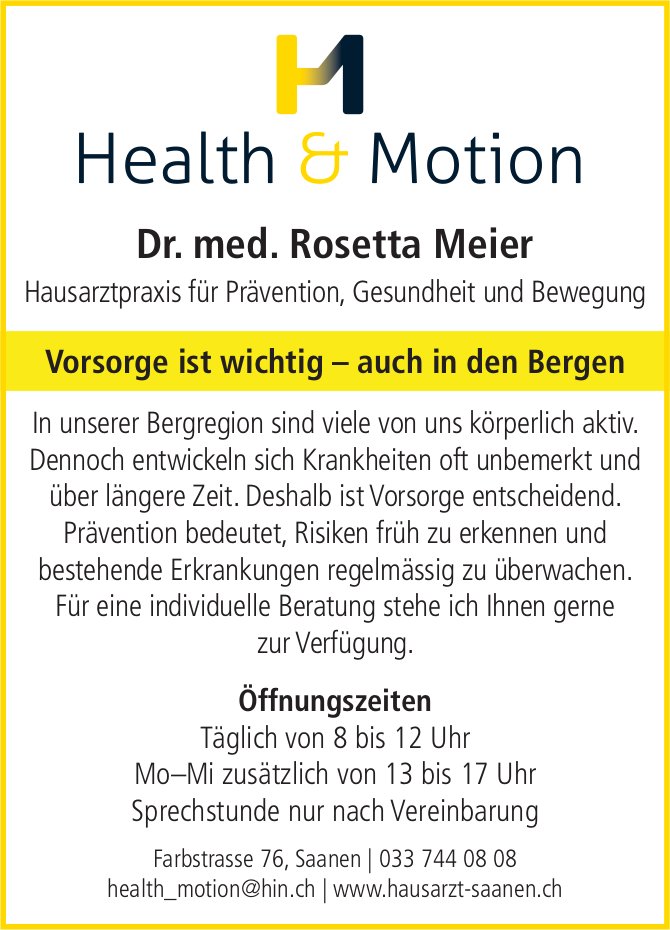 Health & Motion, Saanen - Vorsorge ist wichtig–auch in den Bergen