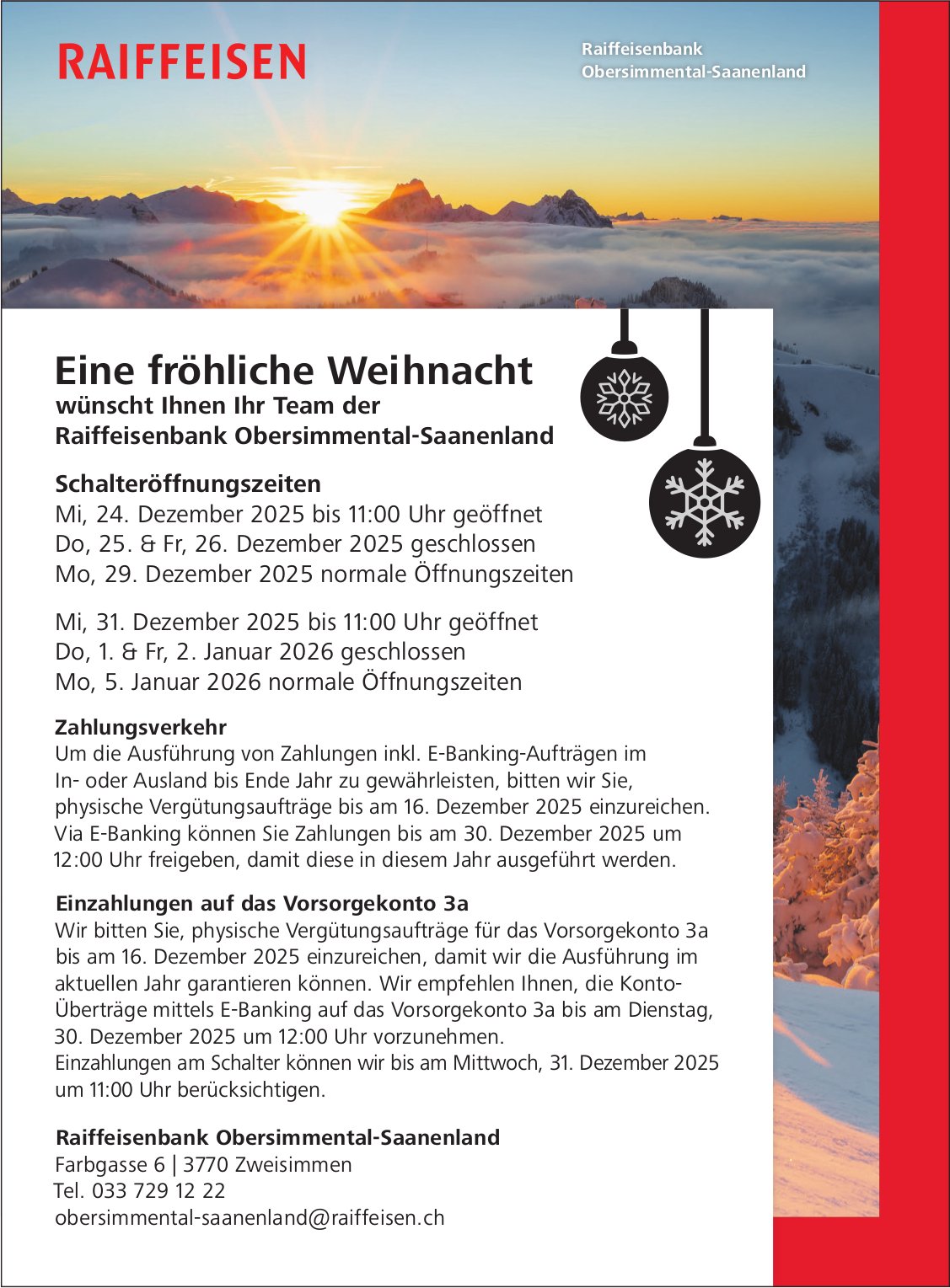 Raiffeisen, Zweisimmen - Eine fröhliche Weihnacht