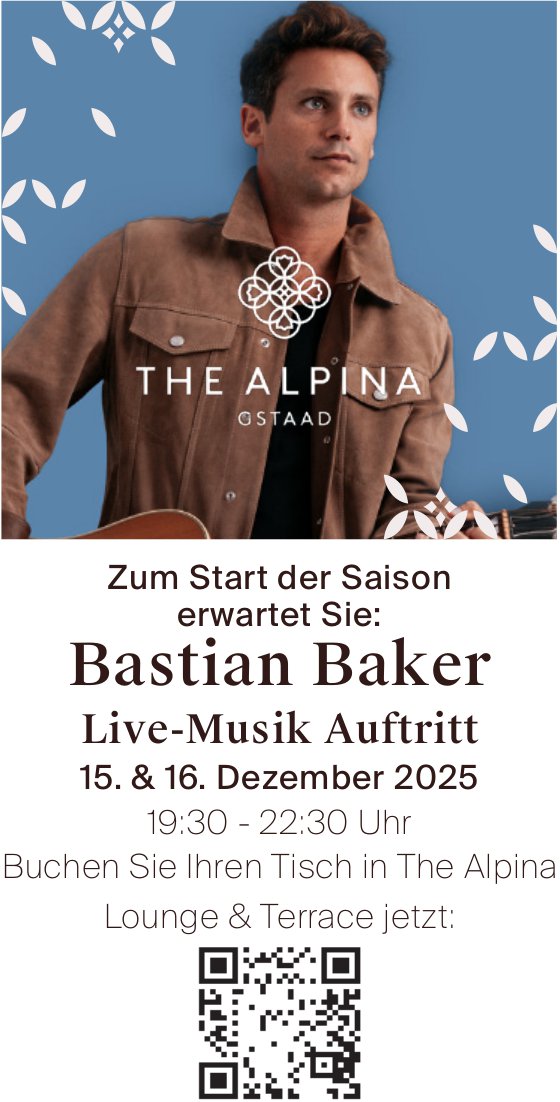 Bastian Baker Live-Musik Auftritt, 15. - 16. Dezember, Gstaad