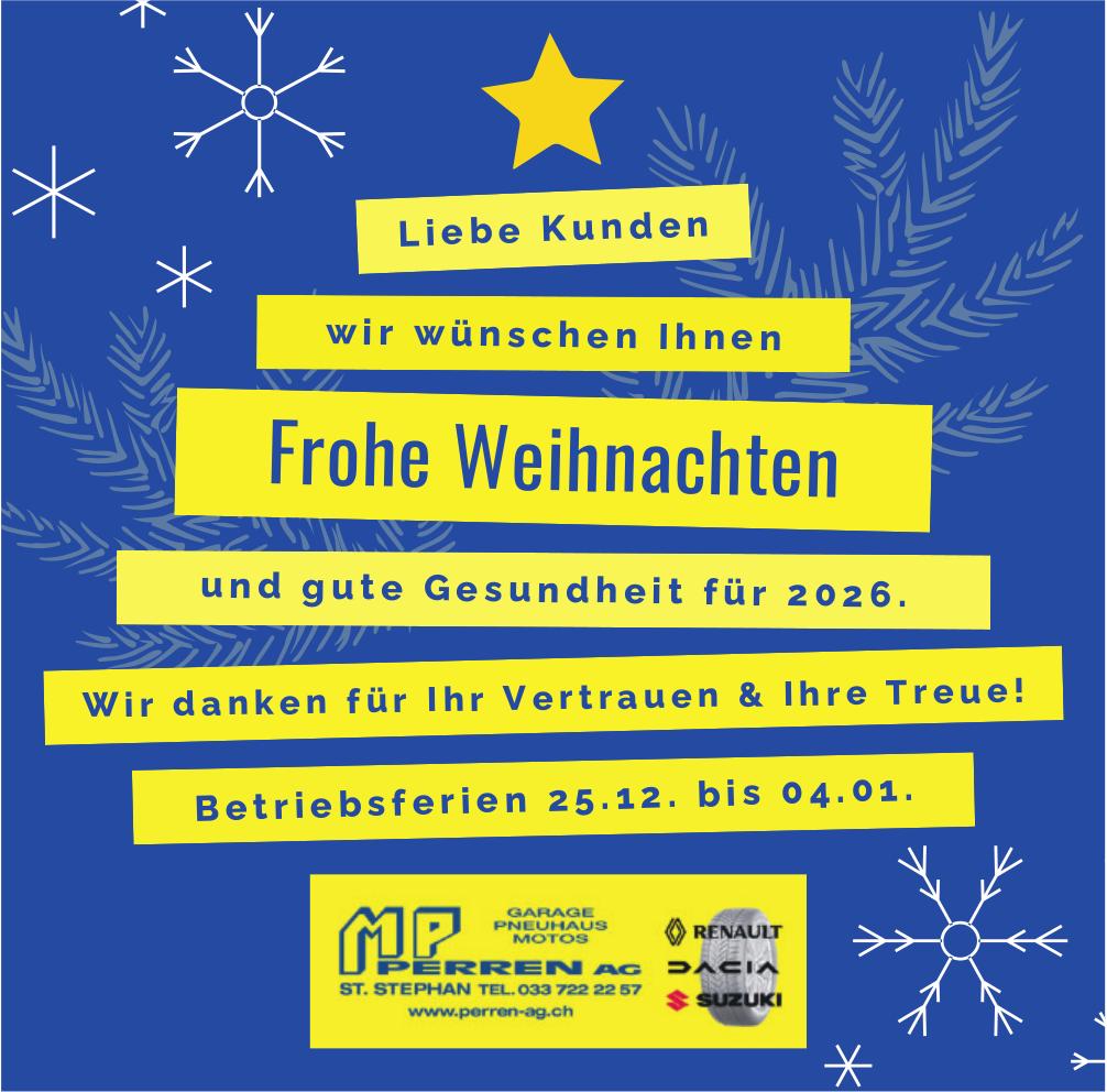 MP Perren AG, Frohe Weihnachten und gute Gesundheit für 2026.