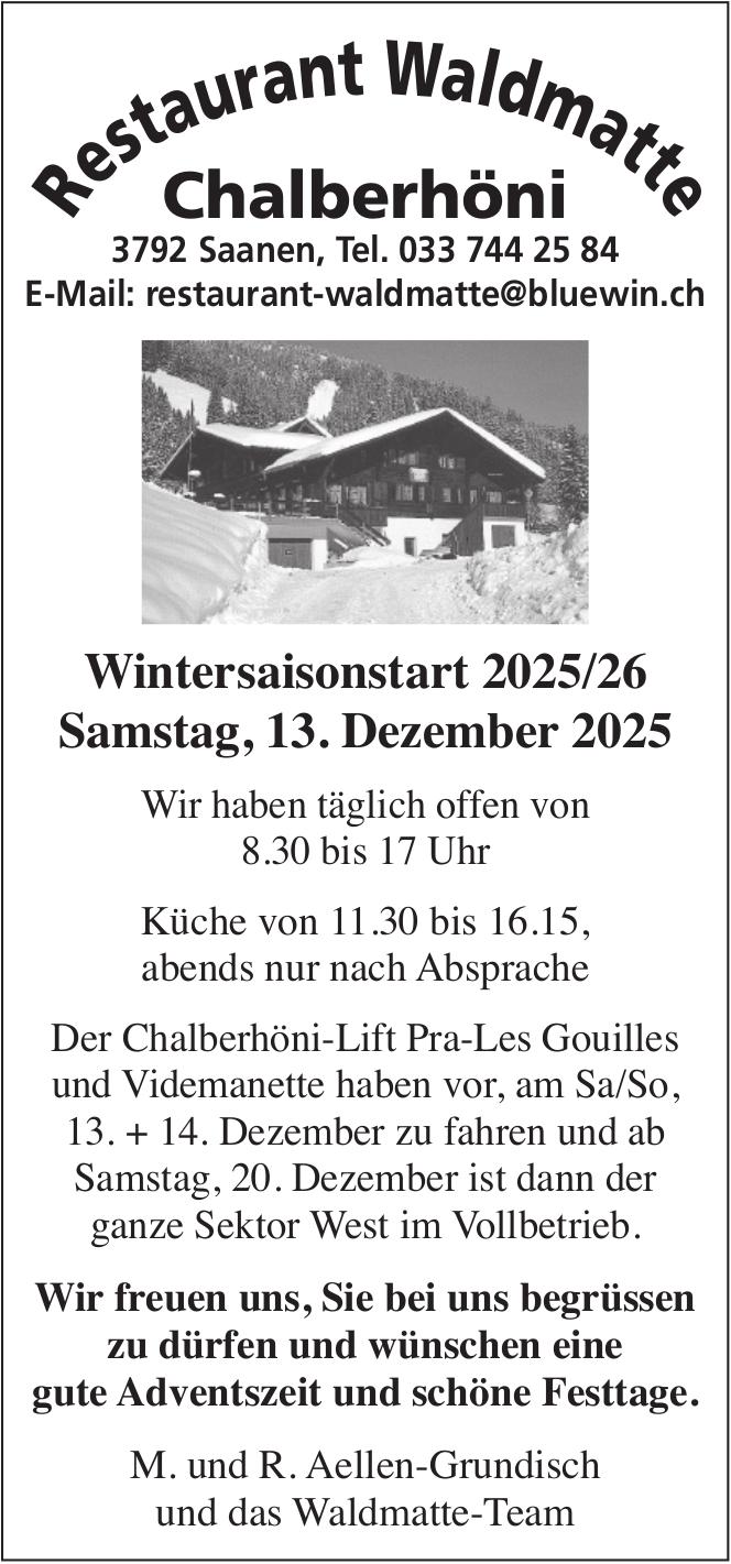 Wintersaisonstart 2025/26, 13. Dezember, Saanen