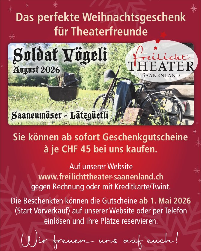 Freilicht Theater Saanenland, Das perfekte Weihnachtsgeschenk für Theaterfreunde