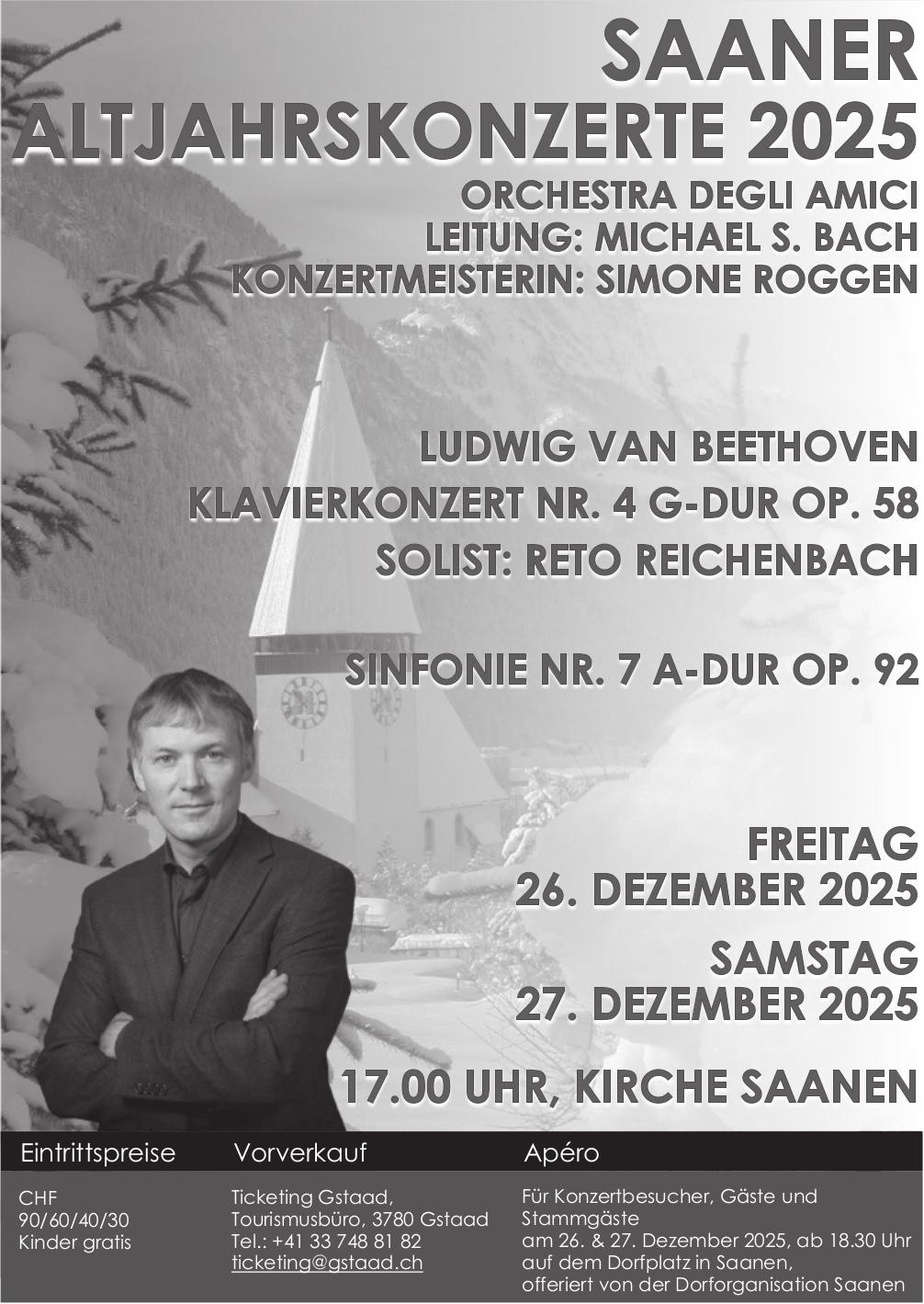 SAANER ALTJAHRSKONZERTE 2025, 26. - 27. Dezember, Kirche Saanen, Gstaad