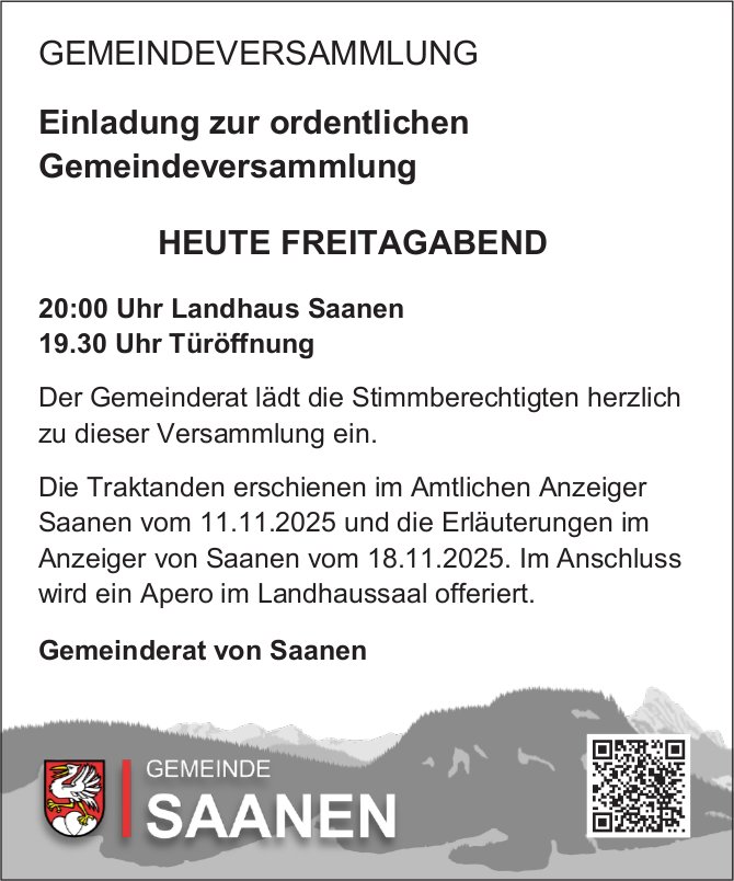 Lokale Gemeinschaft, Einladung zur ordentlichen Gemeindeversammlung