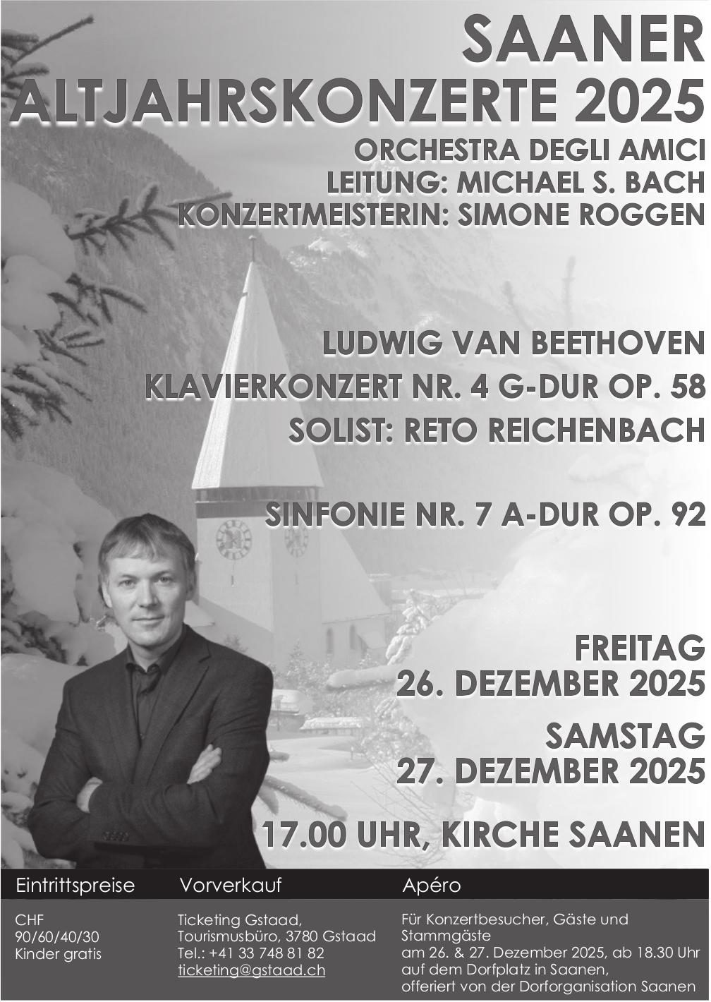 SAANER ALTJAHRSKONZERTE 2025, 26. - 27. Dezember, Kirche Saanen, Gstaad