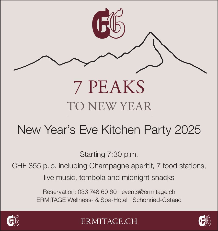 New Year’s Eve Kitchen Party 2025, 31. Dezember, ERMITAAGE Wellness- & Spa-Hotel, Gstaad
