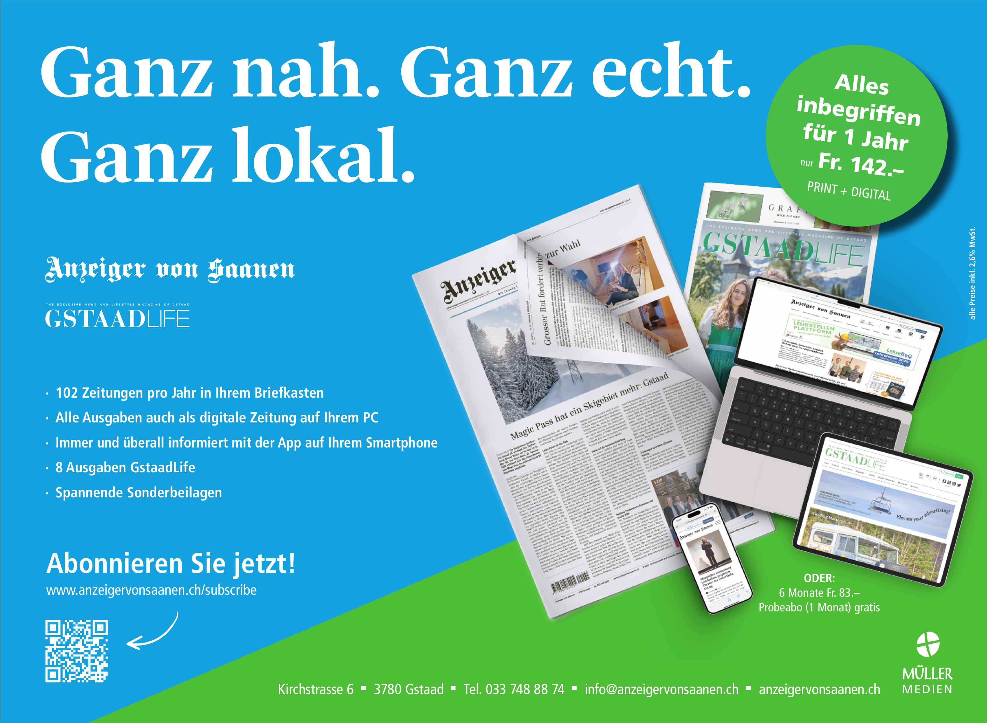 Anzeiger von Saanen, Gstaad - Abonnieren Sie jetzt!