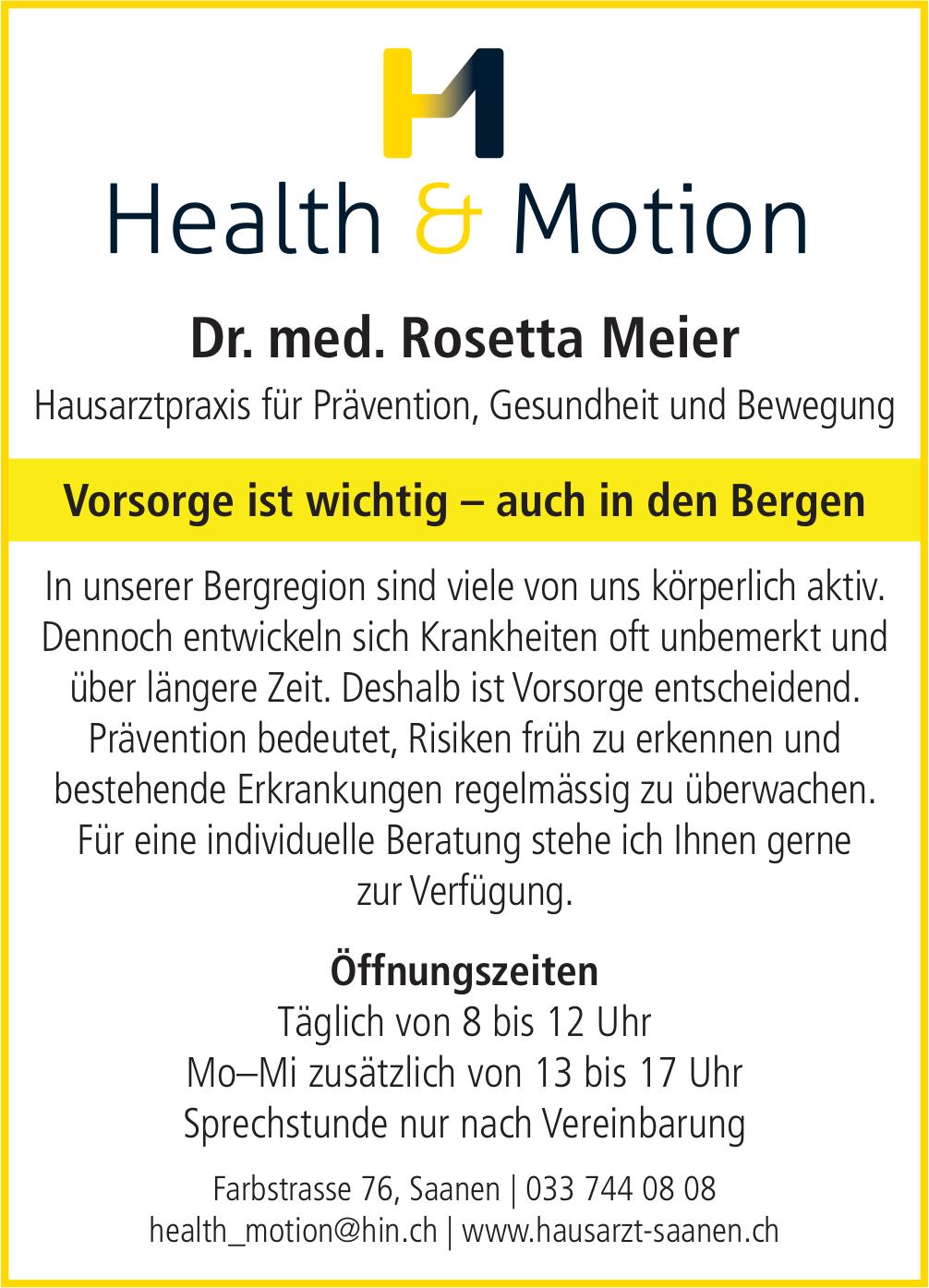 Health & Motion, Saanen - Vorsorge ist wichtig–auch in den Bergen