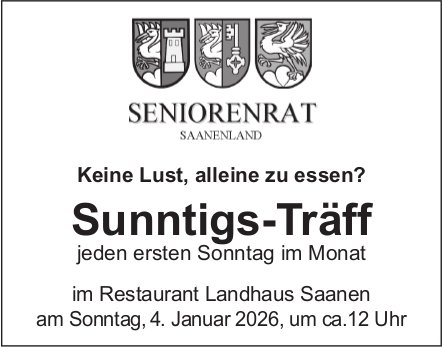 Sunntigs-Träff, 4. Januar, Restaurant Landhaus Saanen