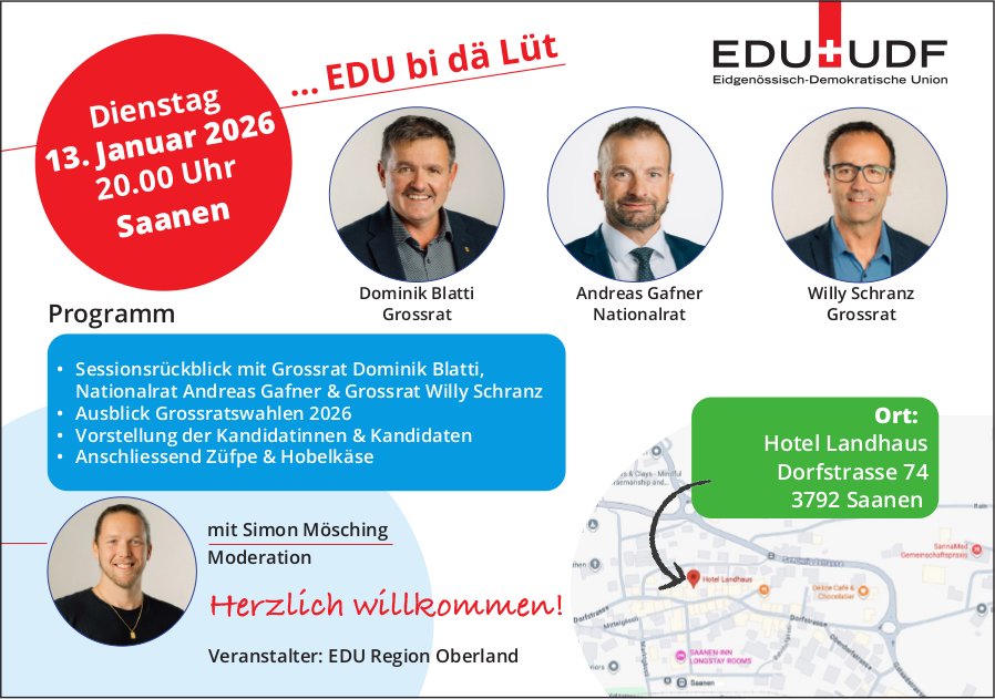 EDU bi dä Lüt, 13. Januar, 20 Uhr,  Hotel Landhaus