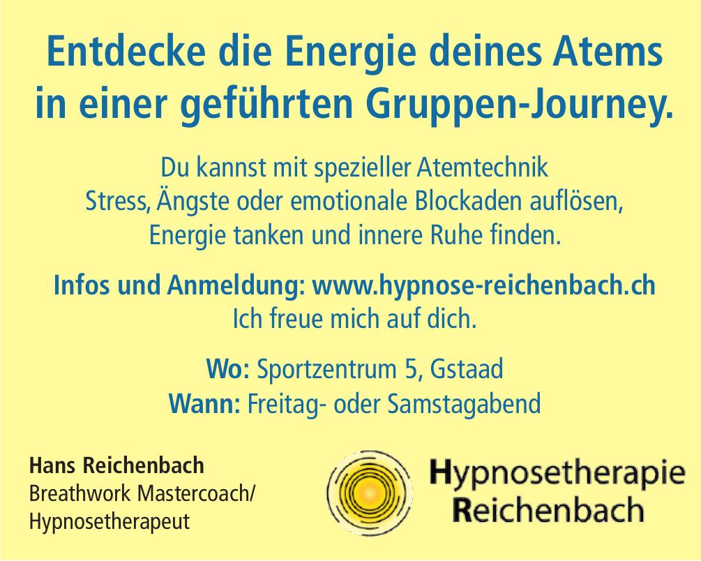 Hypnosetherapie Reichenbach, Gstaad - Entdecke die Energie deines Atems in einer geführten Gruppen-Journey.