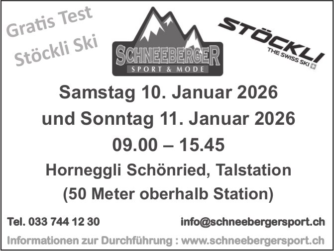 Gratis Test Stöckli Ski, 10. - 11. Januar, Horneggli Schönried, Talstation