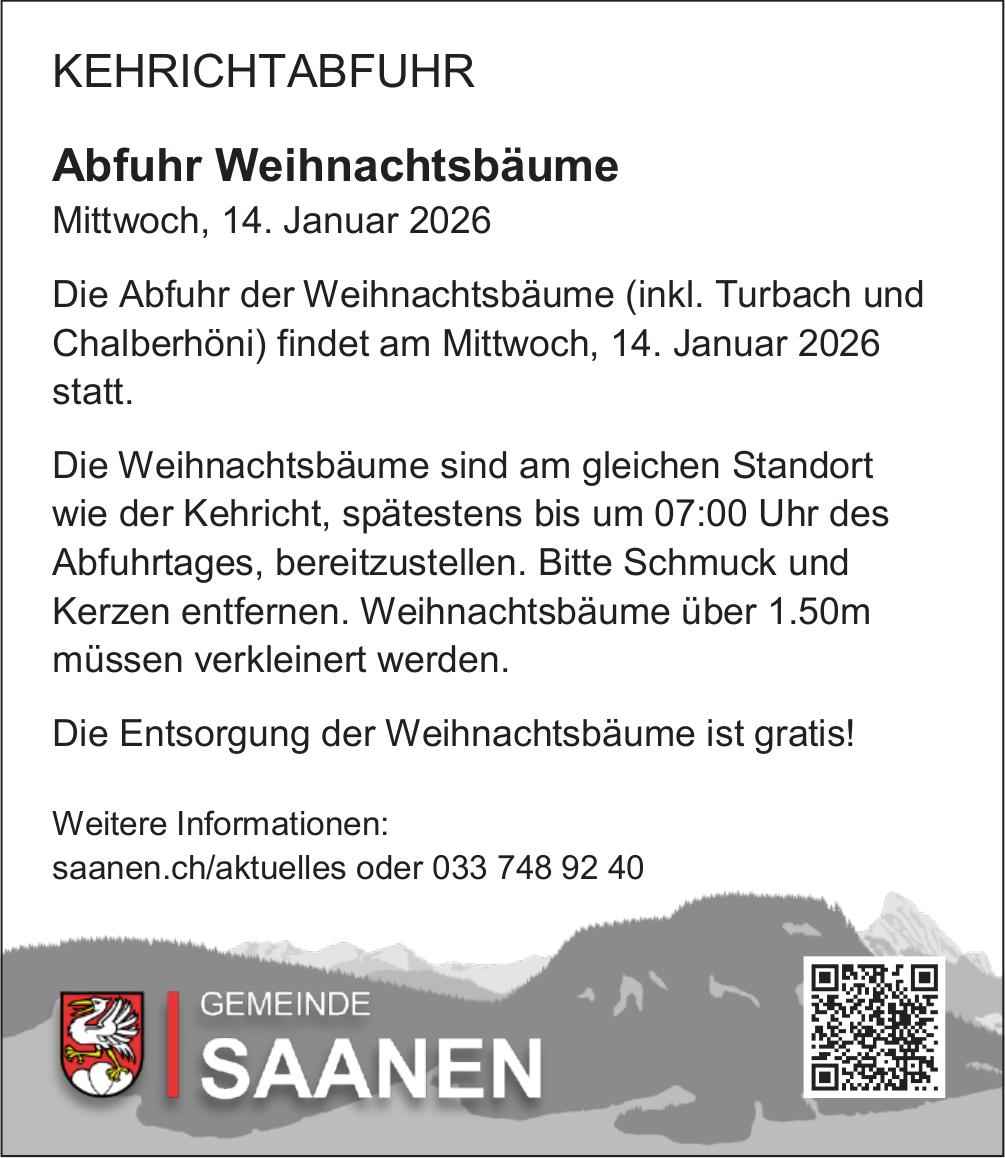 Sonstiges, Gemeinde Saanen, Abfuhr Weihnachtsbäume