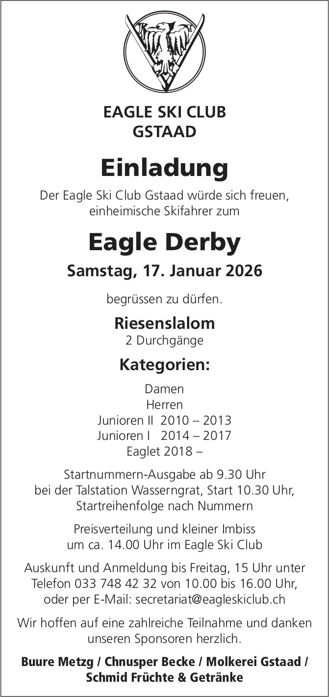 Eagle Derby, 17. Januar, Eagle Ski Club, Gstaad