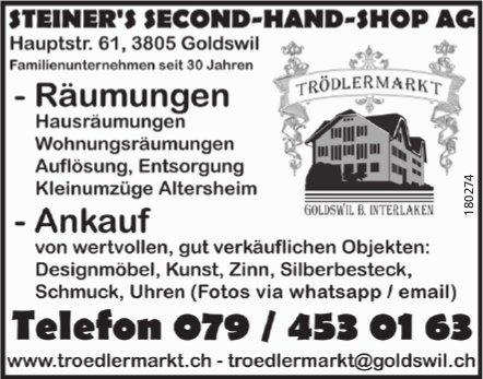 STEINER'S SECOND-HAND-SHOP AG, Goldswil - Räumungen