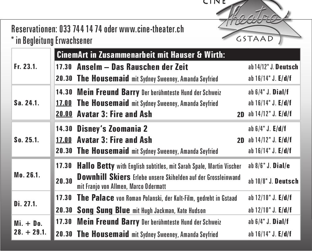 The Housemaid mit Sydney Sweeney, Amanda Seyfried, 24. - 29. Januar, Cine Theatre Gstaad