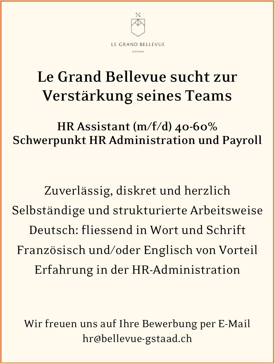 HR Assistant (m/f/d) 40-60%, Le Grand Bellevue, Gesucht
