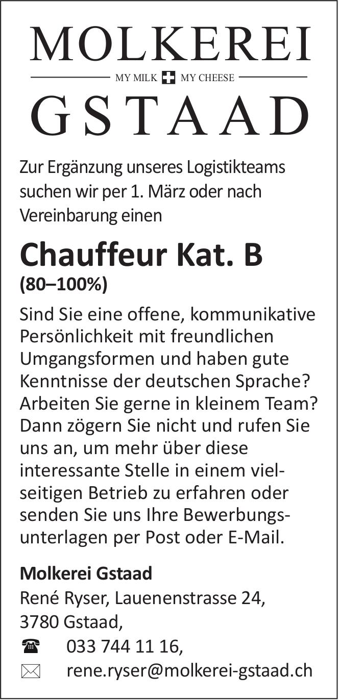 Chauffeur Kat.B (80–100%), Molkerei Gstaad, gesucht