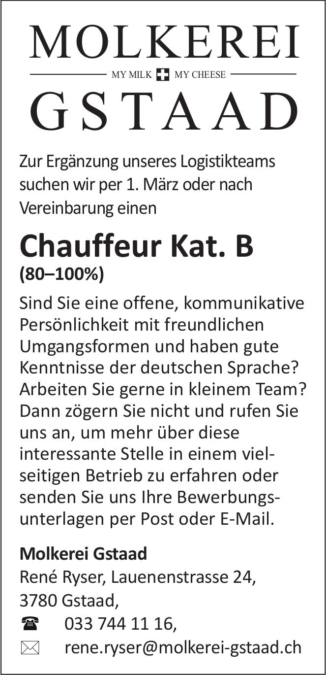 Chauffeur Kat.B (80–100%), Molkerei Gstaad, gesucht