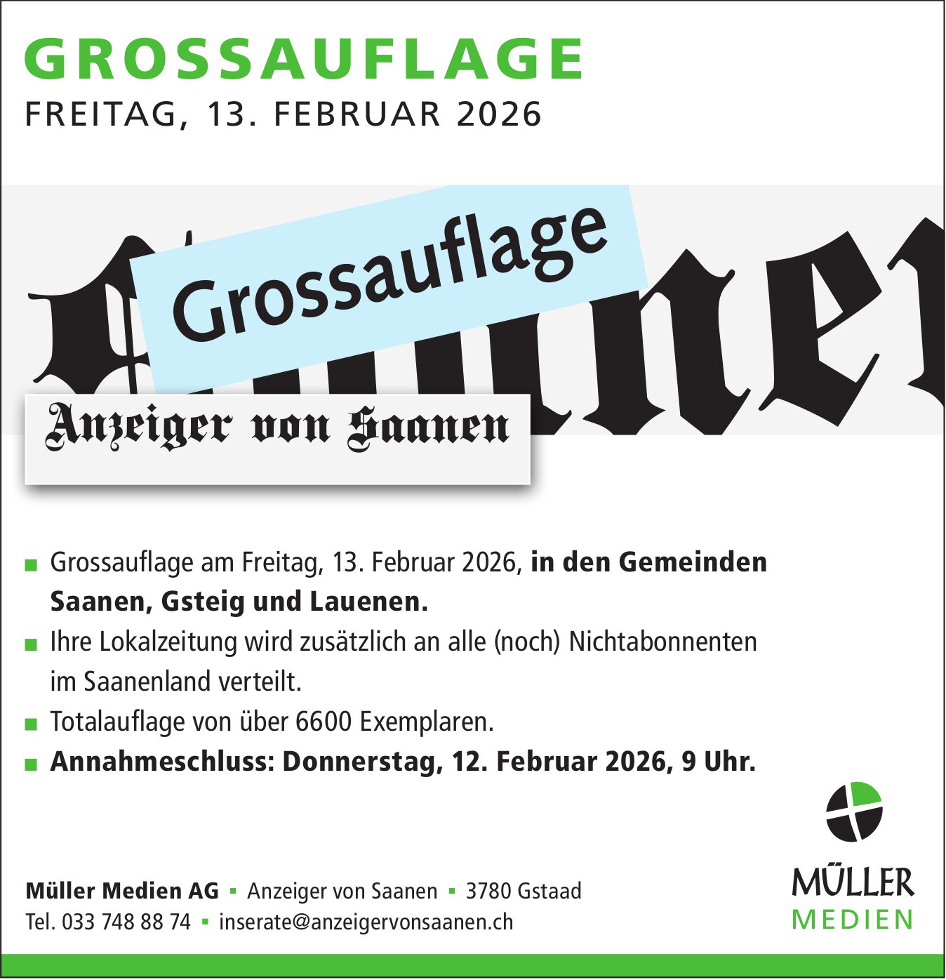 Müller Medien AG, Gstaad - Grossauflage, 13. Februar 2026