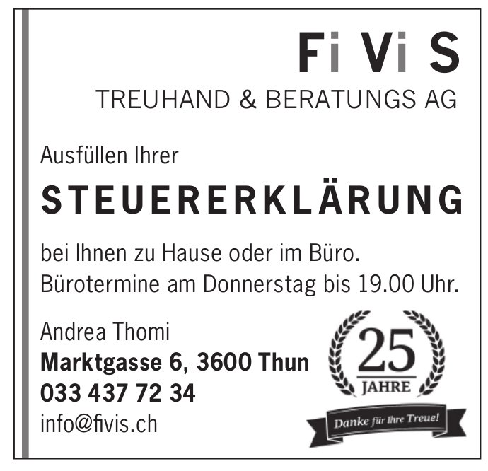 FIVIS TREUHAND & BERATUNGS AG, Thun - Ausfüllen Ihrer STEUERERKLÄRUNG