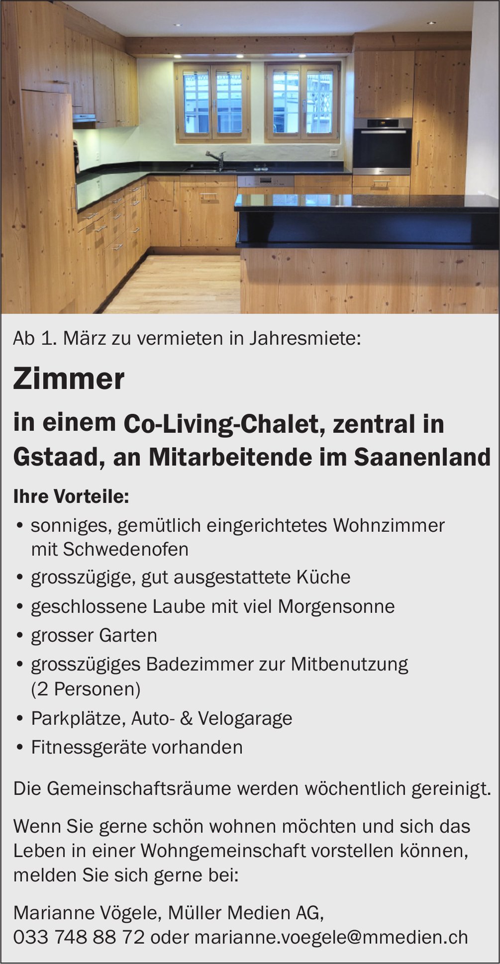 Zimmer in einem Co-Living-Chalet, 1-Zimmer-Wohnung, Saanenland, zu vermieten