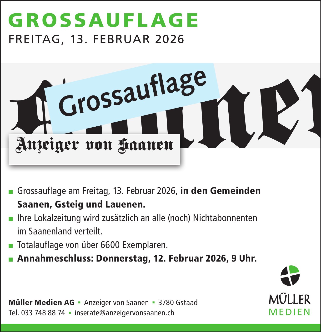 Müller Medien AG, Gstaad - Grossauflage, 13. Februar 2026