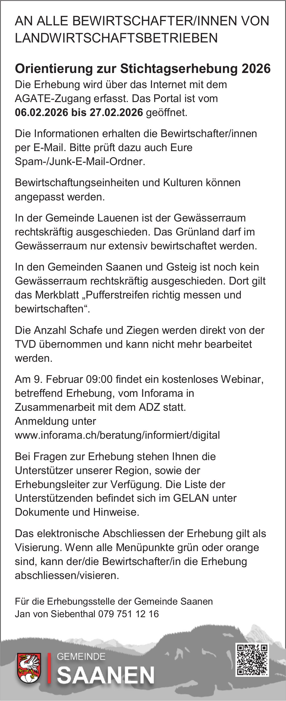 Gemeinde Saanen, Orientierung zur Stichtagserhebung 2026