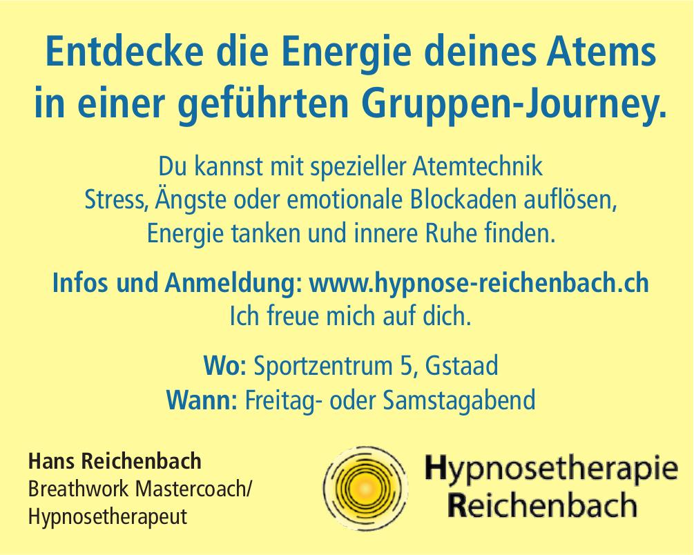 Hypnosetherapie Reichenbach, Gstaad - Entdecke die Energie deines Atems in einer geführten Gruppen-Journey.
