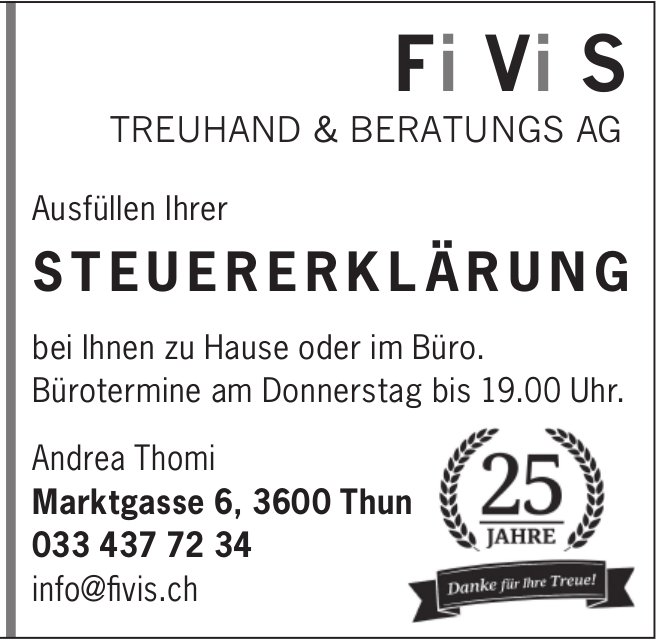Fi Vi S TREUHAND & BERATUNGS AG, Thun - STEUERERKLÄRUNG