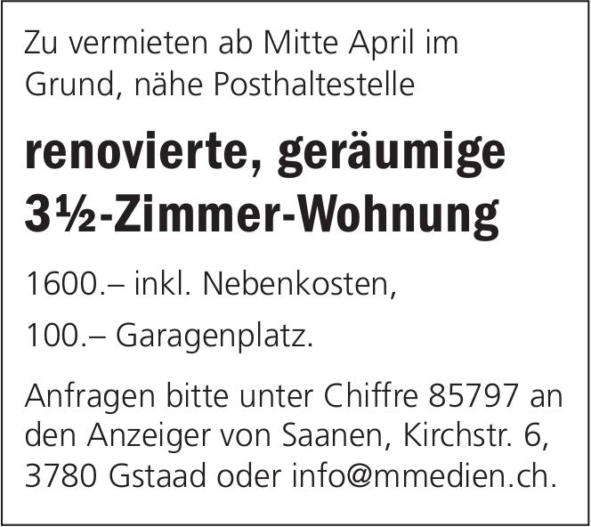 Renovierte, geräumige 3½-Zimmer-Wohnung, zu vermieten