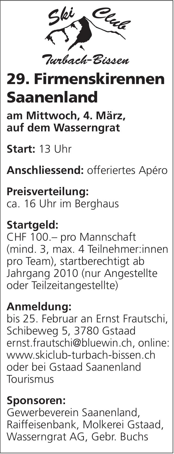 29. Firmenskirennen Saanenland, 4. März, Gstaad