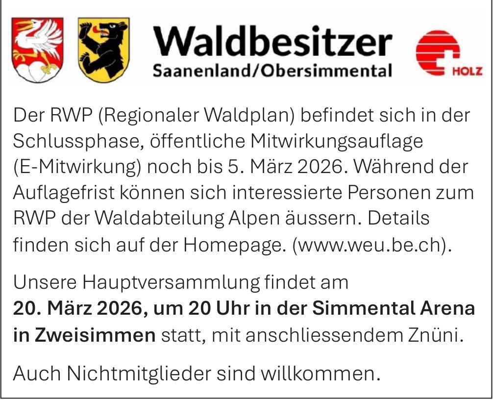 Hauptversammlung, 20. März, Simmental Arena in Zweisimmen