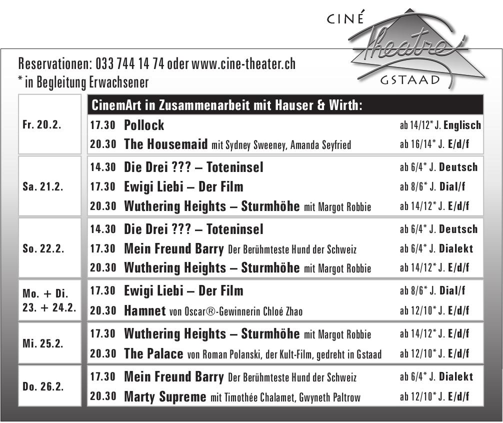 Wuthering Heights – Sturmhöhe mit Margot Robbie, 20. - 26. Februar, Cine Theater Gstaad