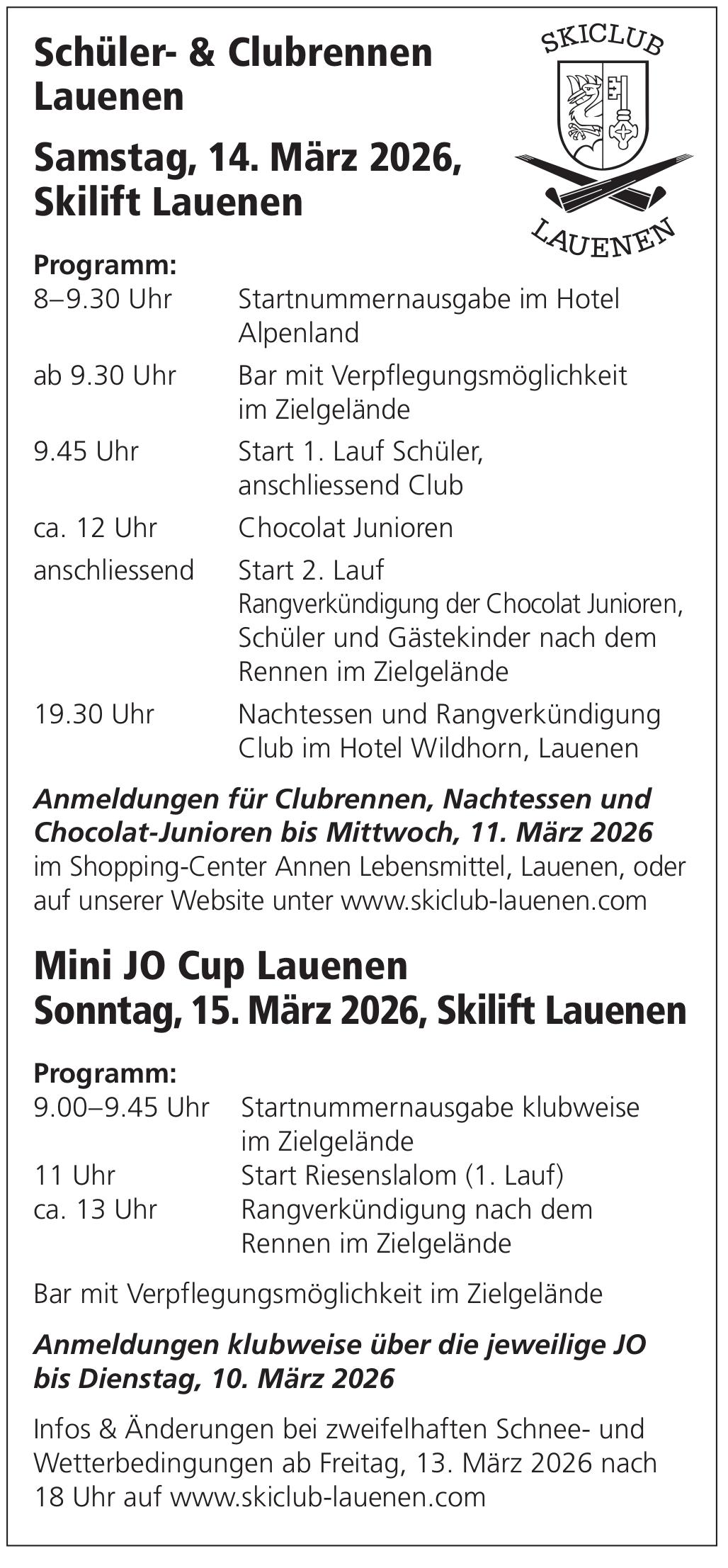Mini JO Cup Lauenen, 14. - 15. März, Skilift Lauenen