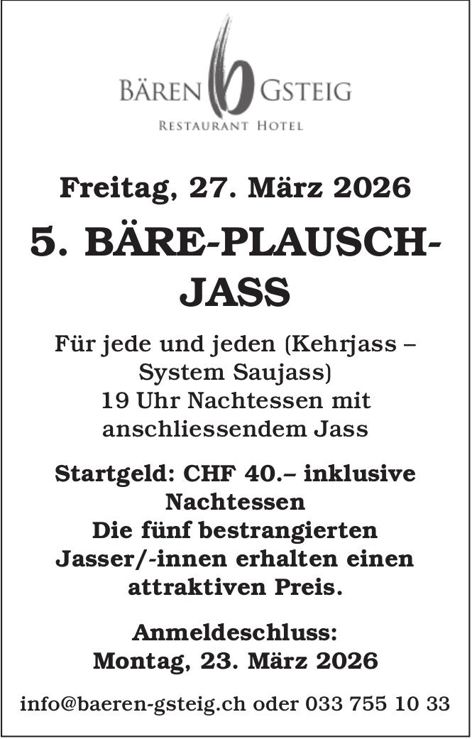 5. BÄRE-PLAUSCH-JASS, 27. März