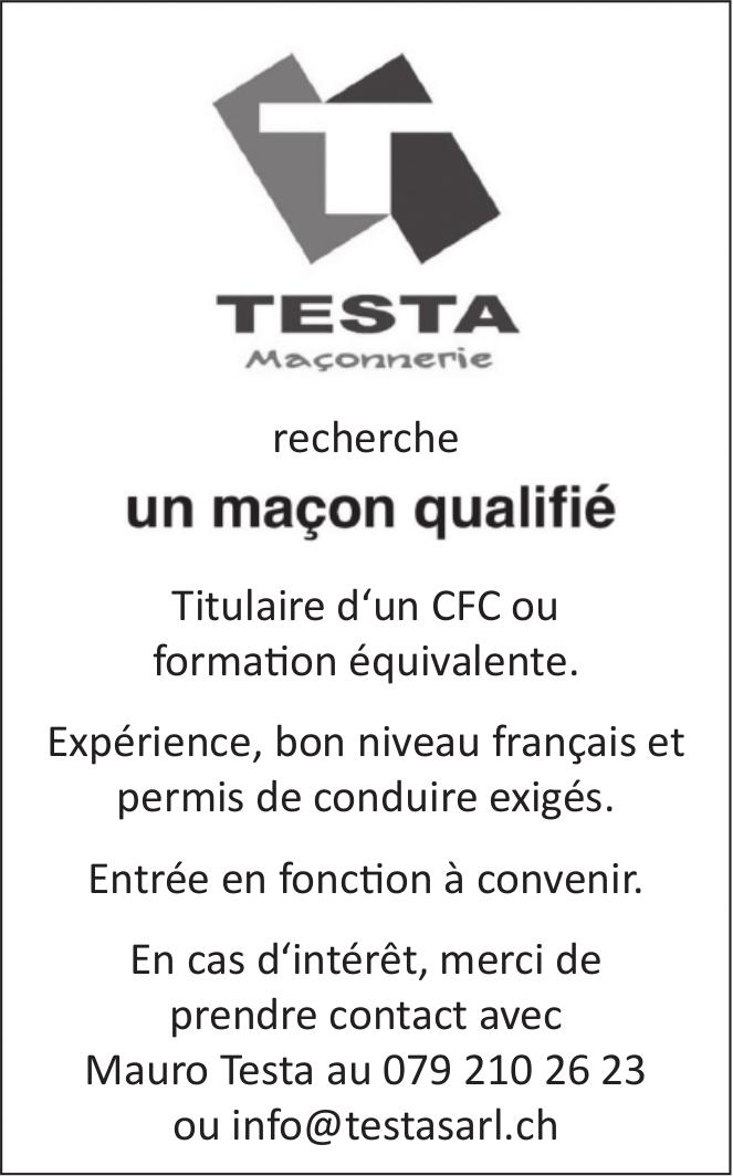 un maçon qualifié, TESTA Maçonnerie, Gesucht