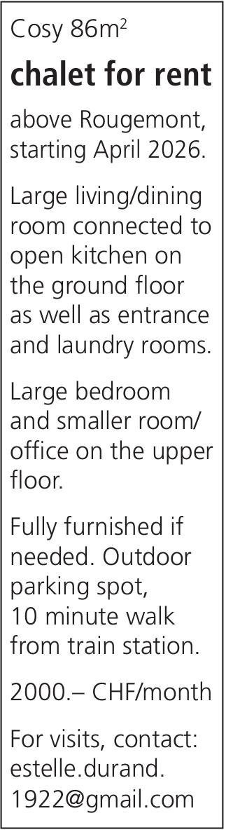 chalet for rent, zu vermieten