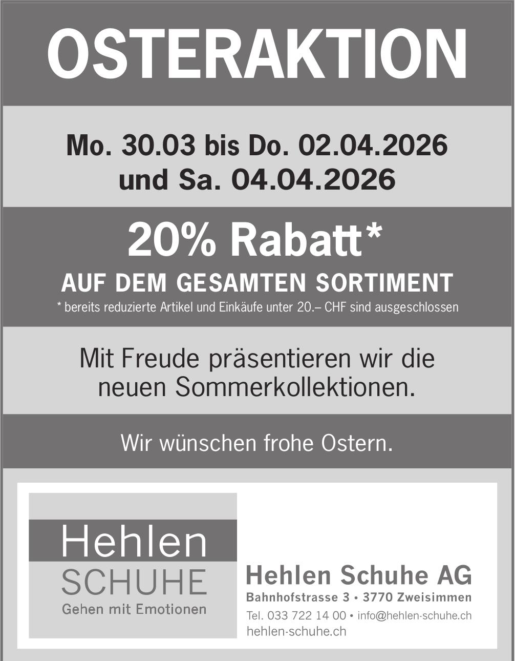 Hehlen Schuhe AG, Zweisimmen - 20% Rabatt*