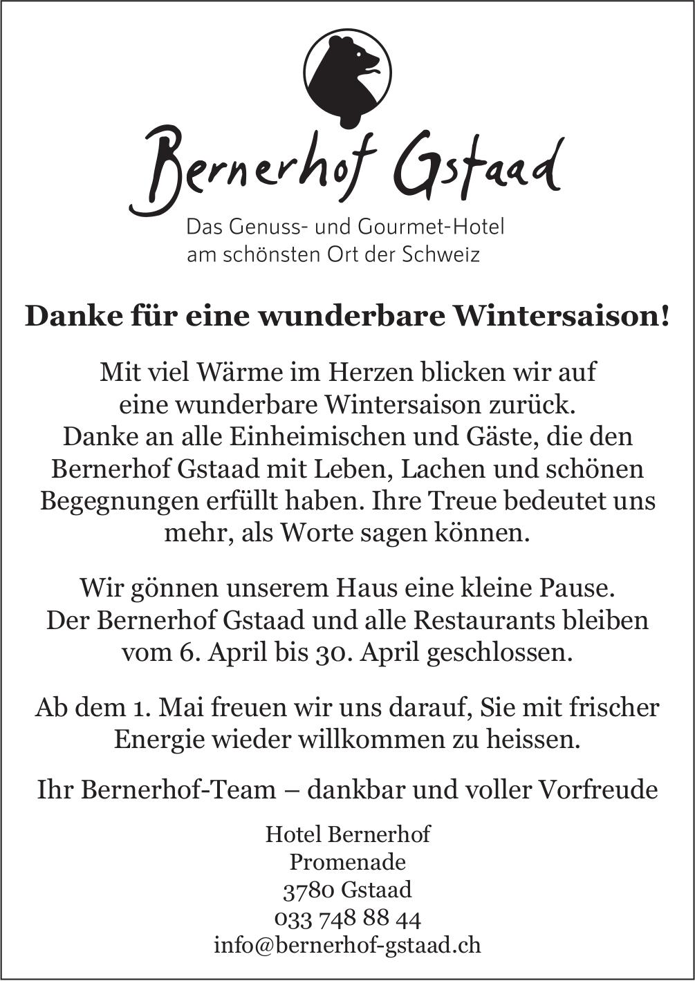 Hotel Bernerhof, Gstaad - Danke für eine wunderbare Wintersaison!